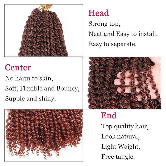 Leeven 24 Inch Long Water Wave Crochet Hair for Passion Twist 7 Packs Goddess Locs Crochet Hair Omber Copper Red Passion Twists Hair for Butterfly Locs Braids Hair for Women T350#