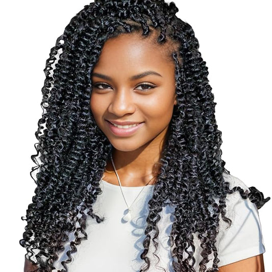 Dorsanee Passion Twist Hair 12 Inch 7 Packs Water Wave Crochet Hair Long Bohemian Curly Braiding Hair for Butterfly Locs, Faux Locs, Boho Style Spring Twist Crochet Braids (1B#)