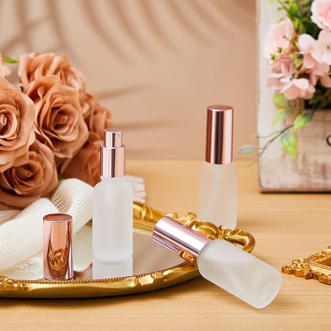 Roshtia 30 Pcs 1 oz/ 30 ml Rose Gold Glass Spray Bottle Refillable Perfume Atomizer Clear Decorative Empty Bottles with Fine Mist Sprayer Pump for Face Body Travel