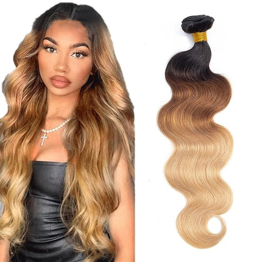 ROYAL IMPRESSION 12A Grade Ombre Bundles Human Hair 30 Inch Brazilian Virgin Ombre Blonde Body Wave Hair 1 Bundle 100% Unprocessed Virgin Remy Human Hair Weave Bundles T1B/30/27