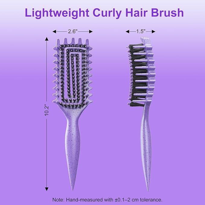 Curly Hair Brush, Curl Defining Brush with Soft Boar Bristles Detangling Tangled Glides, Wide-Teeth Design Effortlessly Shaping & Defining Curls, Curling Definer for Wet & Dry Hair (Purple)