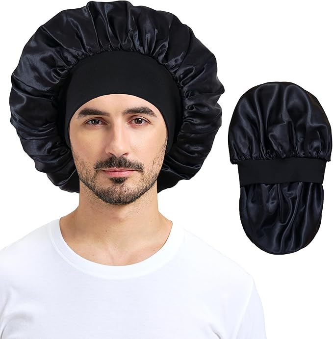 Silk Bonnet for Men Women, Satin Hair Bonnets for Sleeping, Double Layer Large Unisex Sleep Cap for Curly Hair Braids