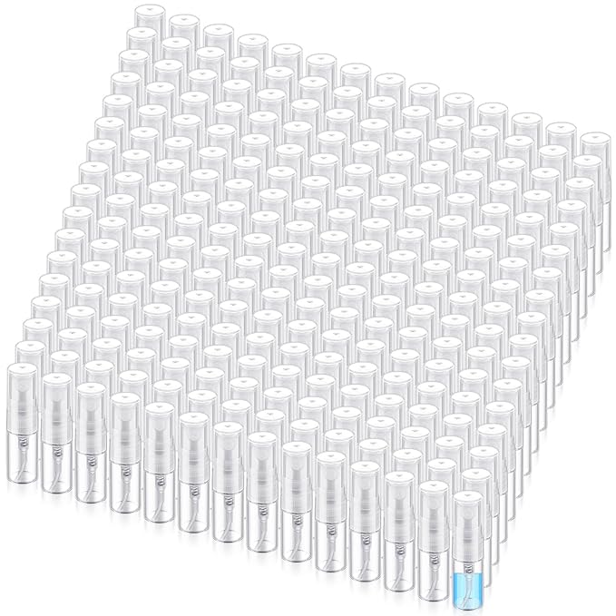 Zhehao 300 Pcs Mini Spray Bottles 2 ml Clear Glass Perfume Bottles Refillable Fine Mist Perfume Atomizer Portable Empty Sample Containers for Cleaning, Essential Oils, Travel (Clear Cap)