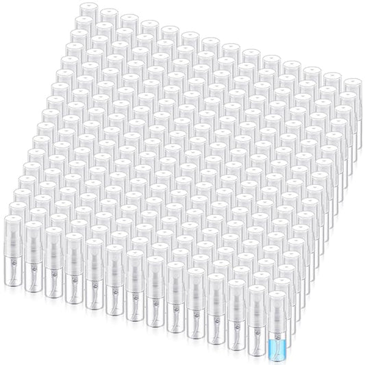 Zhehao 100 Pcs Mini Spray Bottles 2 ml Clear Glass Perfume Bottles Refillable Fine Mist Perfume Atomizer Portable Empty Sample Containers for Cleaning, Essential Oils, Travel (Clear Cap)