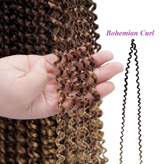 Dorsanee Ombre Brown Passion Twist Hair 18 Inch 7 Packs Water Wave Crochet Hair Long Bohemian Curly Braiding Hair for Butterfly Locs, Faux Locs, Boho Style Spring Twist Crochet Braids (1B/30/27#)