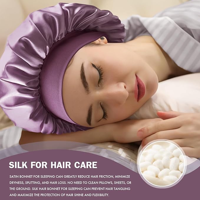 Satin Silk Bonnet for Sleeping, Double Layer Silk Sleep Cap for Men & Women, Soft Satin Lined Bonnet for Curly Hair