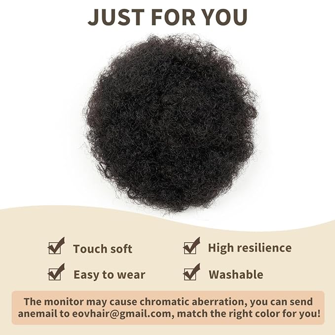 isheeny Afro Ponytail Small Afro Hair For Baby 4 Inch Black Afro Puff Drawstring Ponytail Human Hair 1 PIECES For Children Authentic And Stylish Hairpiece, Afro Curly Puff Style