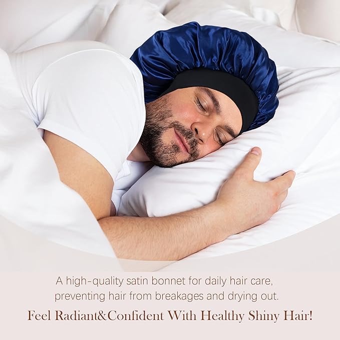 Silk Bonnet for Men Women, Satin Hair Bonnets for Sleeping, Double Layer Large Unisex Sleep Cap for Curly Hair Braids