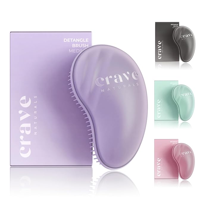 Crave Naturals Mini Detangler Hair Brush Purple – Glide Thru Hair Detangler Brush for Women, Kids & Toddlers – Gentle Scalp Care, No-Pain Tangle-Free Hairbrush for All Hair Types, Travel Hair Brush