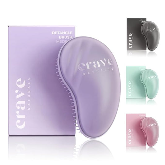 Crave Naturals Mini Detangler Hair Brush Purple – Glide Thru Hair Detangler Brush for Women, Kids & Toddlers – Gentle Scalp Care, No-Pain Tangle-Free Hairbrush for All Hair Types, Travel Hair Brush