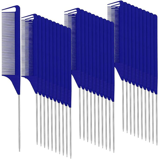 Patelai 30 Pieces Rat Tail Combs Bulk, Hair Teasing Fine Tooth Pintail Combs Braiding Hair Styling Tools with Steel Pin for Stylists Salon Teasing Sectioning Coloring Detangling(Navy Blue)