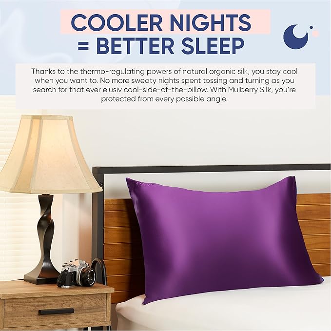 Blissy Silk Pillowcase - 100% Pure Mulberry Silk - 22 Momme 6A High-Grade Fibers - Silk Pillow Cover for Hair & Skin - Regular, Queen & King (Royal Purple, Queen)