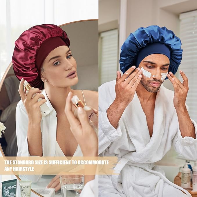Satin Silk Bonnet for Sleeping, Double Layer Silk Sleep Cap for Men & Women, Soft Satin Lined Bonnet for Curly Hair