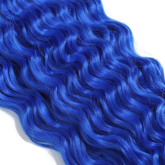 18 inch Ocean Wave Crochet Hair Deep Wave Twist Crochet Hair Extensions Curly Braiding Hair 3 packs Long Wavy Braids For Women(18 inch, Blue)