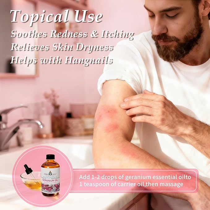 EVOKE OCCU Pure & Natural Geranium Essential Oil for Skin, Hair, Diffuser, Aromatherapy - 4 Fl Oz