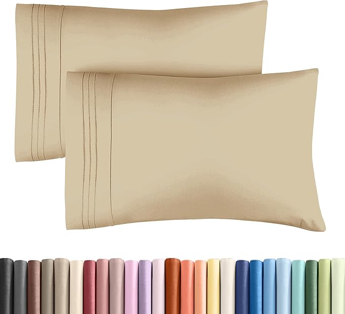 King Pillow Cases Set of 2 - Ultra Soft Hotel Quality Pillowcase Covers - Comfy, Cozy & Wrinkle Free - Shrinkage, Stain and Fade Resistant - Machine Washable Pillow Protectors - 2 Piece Set - Beige