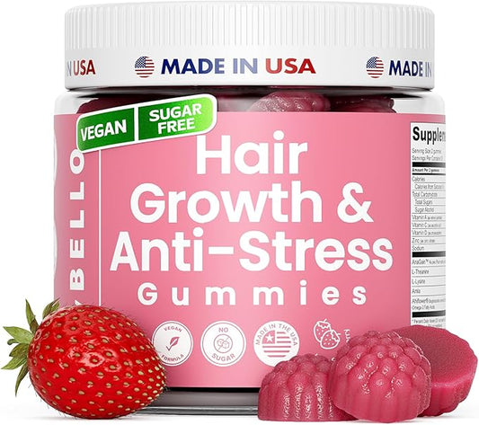Trybello Hair Growth & Anti-Stress Gummies for Women | Powered by AnaGain — Plant-Based Biotin | Sugar-Free, Vegan Hair Supplements | Gluten-Free Gummy Vitamins for Thicker Healthier Hair | 60 Gummies