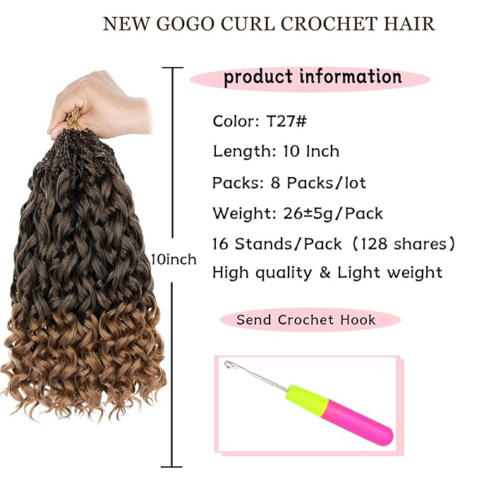 10 Inch Gogo Curl Crochet Hair Short Curly Crochet Hair Deep Wave Beach Curl Crochet hair Water Wave Curly Crochet Braids Hair Synthetic Braiding Hair Extensions for Women (16Strands/pack T27#)