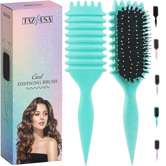 Curl Defining Brush, Curly Hair Brush for Styling, Shaping, Detangling & Defining Curls for Women and Men, Curl Brushes for Curly Hair Work on all Wet or Dry Hair Types (Green)