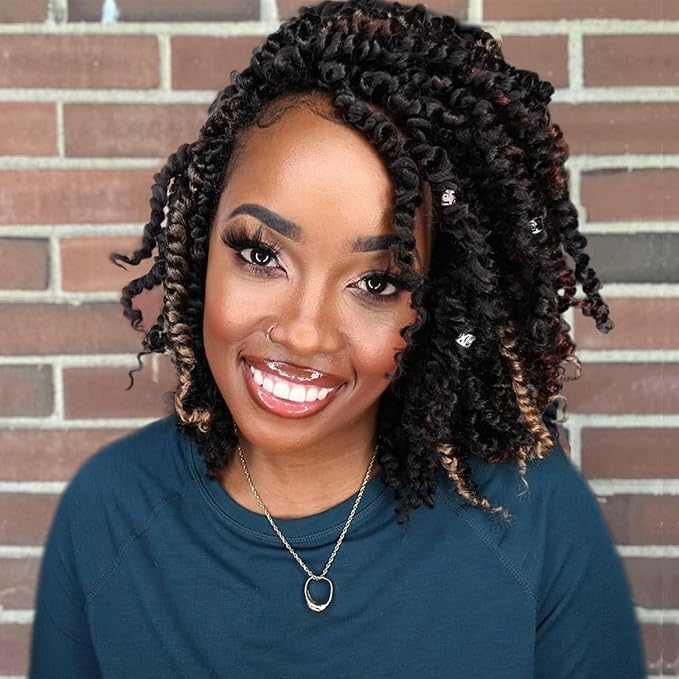 Short Passion Twist Hair 6 Inch Pre-twisted Passion Twist Crochet Hair for Women Girls Pre-looped Water Wave Crochet Braids Bohemian Curly Braiding Hairs Synthetic Hair Extensions 8 packs 1B