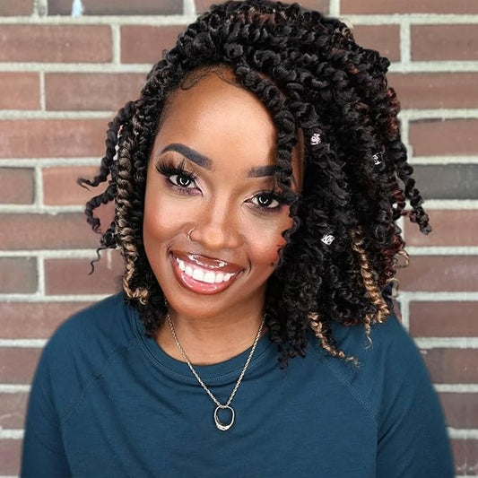 Short Passion Twist Hair 6 Inch Pre-twisted Passion Twist Crochet Hair for Women Girls Pre-looped Water Wave Crochet Braids Bohemian Curly Braiding Hairs Synthetic Hair Extensions 8 packs 1B