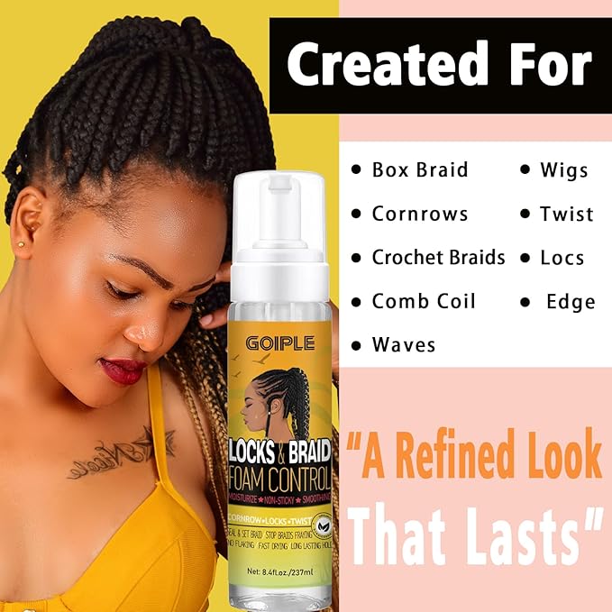 Braid and Loc Mousse for Hair Braiding, Twists, Braids and Locs - No Flake, Extra Hold, High Shine, Moisturizing, Frizz Control, Lightweight, Easy Application, with Leopard Silky Du-rag