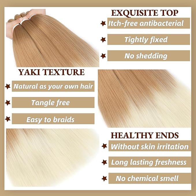 Pre Stretched Braiding Hair,Professional Hair Extensions Hot Water Setting Synthetic Fiber Crochet Twist Braids(24Inch,27/613#)