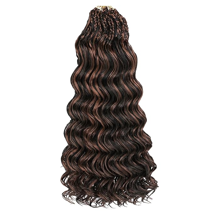 Leeven Pre Looped Ocean Wave Crochet Hair 18 Inch 8 Packs Long Curly Crochet Braids Black Mix Brown Boho Ocean Braids Pre Twisted Synthetic Deep Wavy Crochet Hair for Women