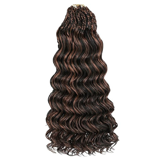Leeven Pre Looped Ocean Wave Crochet Hair 18 Inch 8 Packs Long Curly Crochet Braids Black Mix Brown Boho Ocean Braids Pre Twisted Synthetic Deep Wavy Crochet Hair for Women