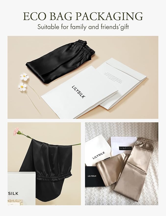 LilySilk Extra Long Silk Bonnet Sleep Cap for Women Soft Adjustable Hair Bonnet for Braids,Curly,Long Hair- Soft Elastic Band, Black