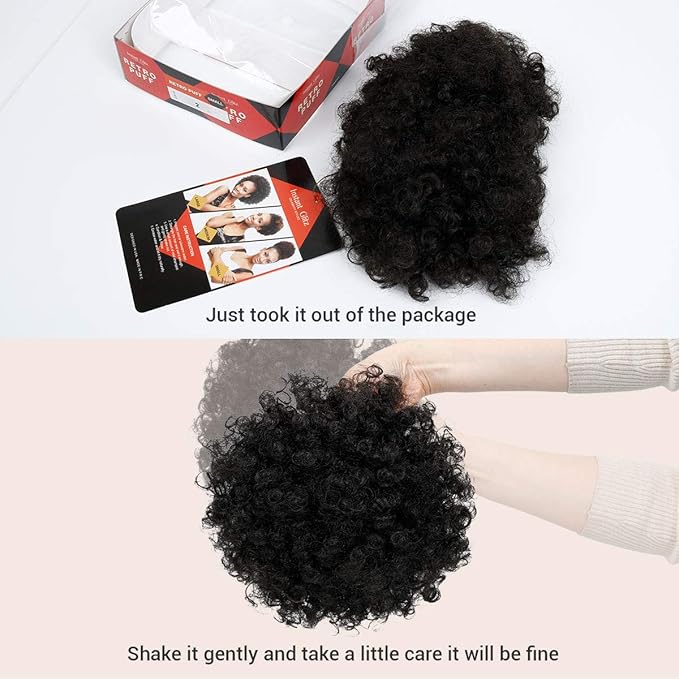 GLAM21USA Afro Puff Drawstring Ponytail Retro Kinky Curly Ponytail Wig Clip in Bun Hair Piece for Black Women Synthetic Hair Extension (SMALL, 2 (Dark Brown))