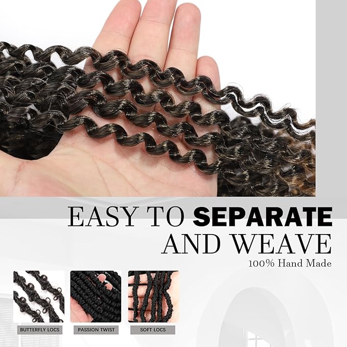 Passion Twist Hair 18 Inch 8 Packs Water Wave Crochet Hair Bohemian Braiding Hair for Boho Locs Pre Looped Crochet Braids Hair for Black Women （T/27#）