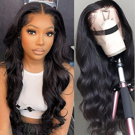 SENSAIRUITE Body Wave Lace Front Wigs Human Hair Wide Lace 180 Density Human Hair Wigs 13x4 Frontal Wigs Human Hair Lace Front Wigs Pre Plucked 22 Inch Natural Color