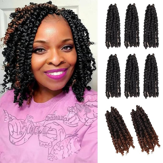 8 Inches 8 Packs Passion Twist Crochet Hair-Mixed Color Combination Package(6 packs 1B+2pack T30),Pre-twisted Pre Looped Synthetic Spring Kinky Twist Hair Extensions(8"-8 Packs,1B+T30)