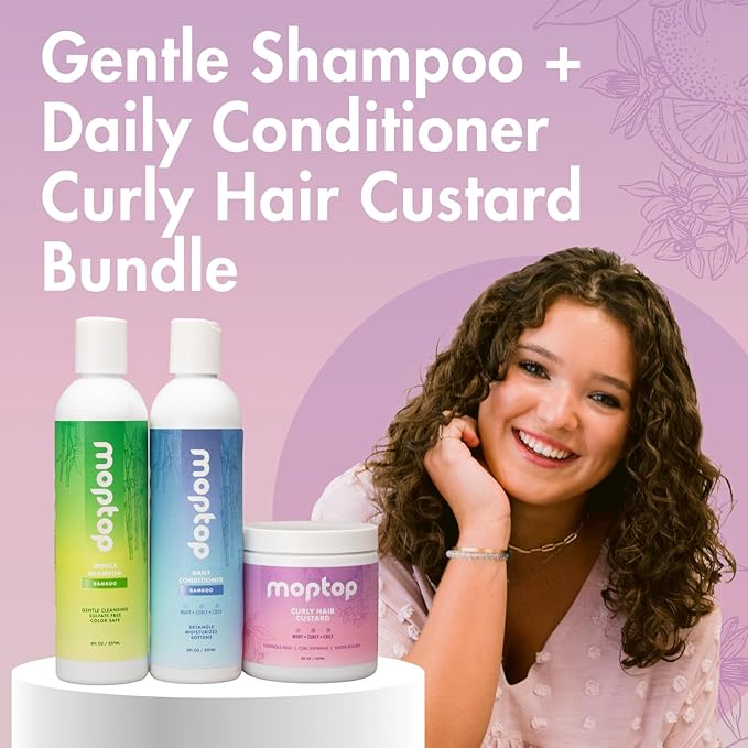 MopTop Curly Hair Routine, Gentle Shampoo + Daily Conditioner + Styling Gel for Wavy and Coily Tresses, Color Safe, Moisturizing Women's Hair Care