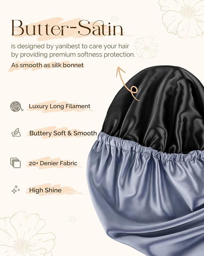 YANIBEST Long Bonnet Braid Bonnet for Sleeping Adjustable Satin Silk Bonnet for Braids Sleep Bonnet for Women Locs Ash Blue