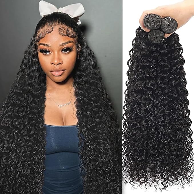 14A Grade Water Wave 3 Bundles Burmese Curly 3 Bundles Human Hair 16 18 20 Inch 100% Unprocessed Brazilian Virgin Human Hair Bundles Natural Black