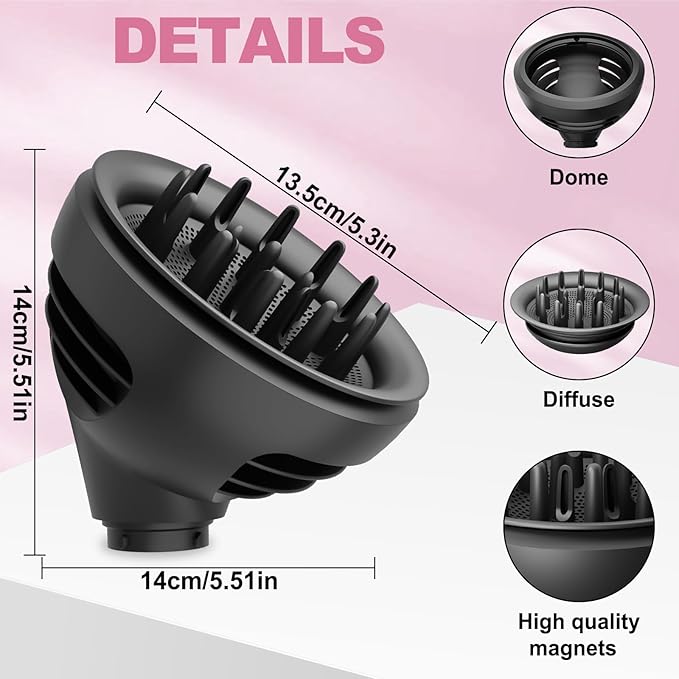 Wave Curl Diffuser Attachment for Dyson Airwrap HS01 HS05 HS08, Upgraded Hair Diffuser Nozzle Dome and Diffuse Modes to Dryer Faster and Define Curls Hair, Black