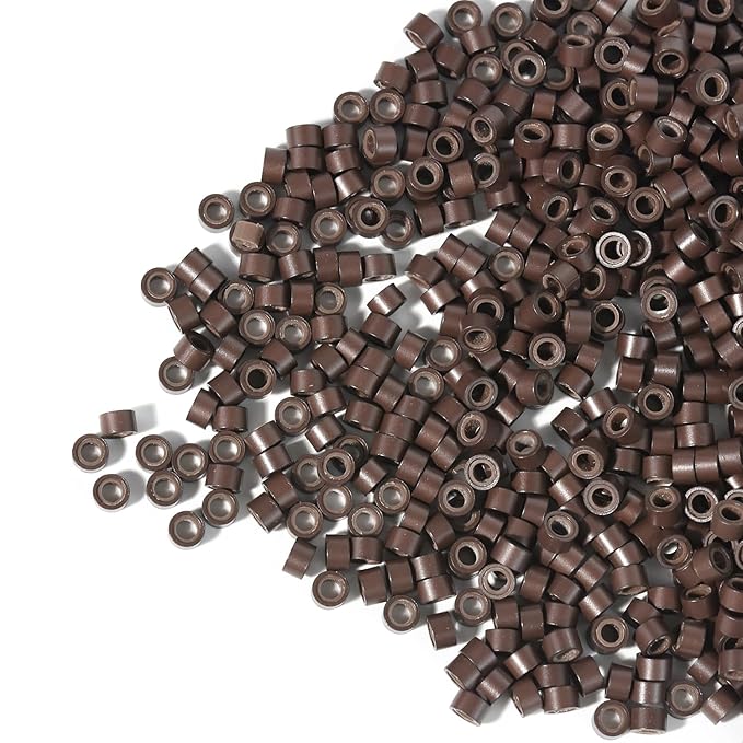 1000 Pcs 5.0 mm Silicone Lined Micro Links Rings Hair Extensions Beads Silicone Lined Beads for Human Hair Extensions and Feather Extensions (Brown)