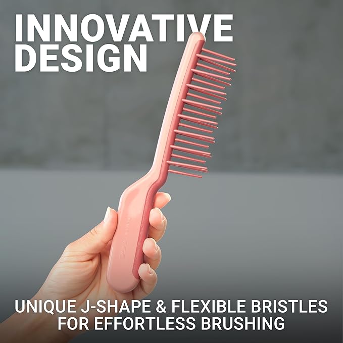 Janeke J-Brush Detangling Comb for Curly and Wavy Hair – Wide Tooth J-Shape Brush for Wet and Dry Use – Anti-Frizz, Lightweight and Gentle on Scalp – Made in Italy Professional Styling Tool (Pink)