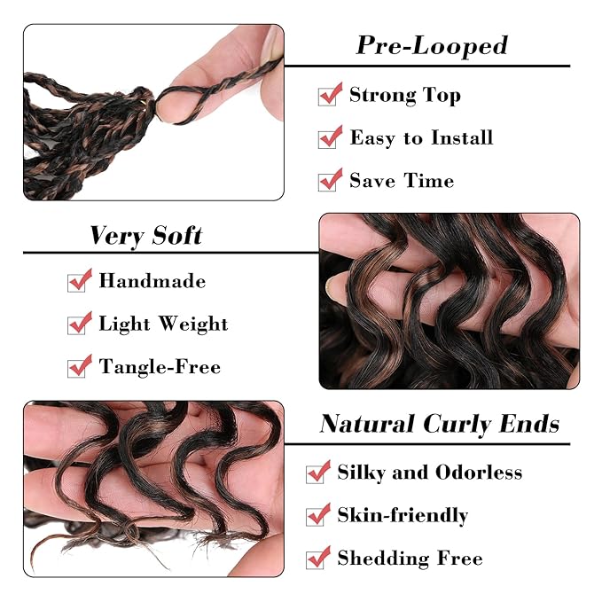 Leeven 14 Inch Curly Crochet Hair 8 Packs Gogo Curl Crochet Hair Black mix Brown Pre Looped Ocean Wave Crochet Braids Deep Twist Short Boho Braids Synthetic Hair for Women