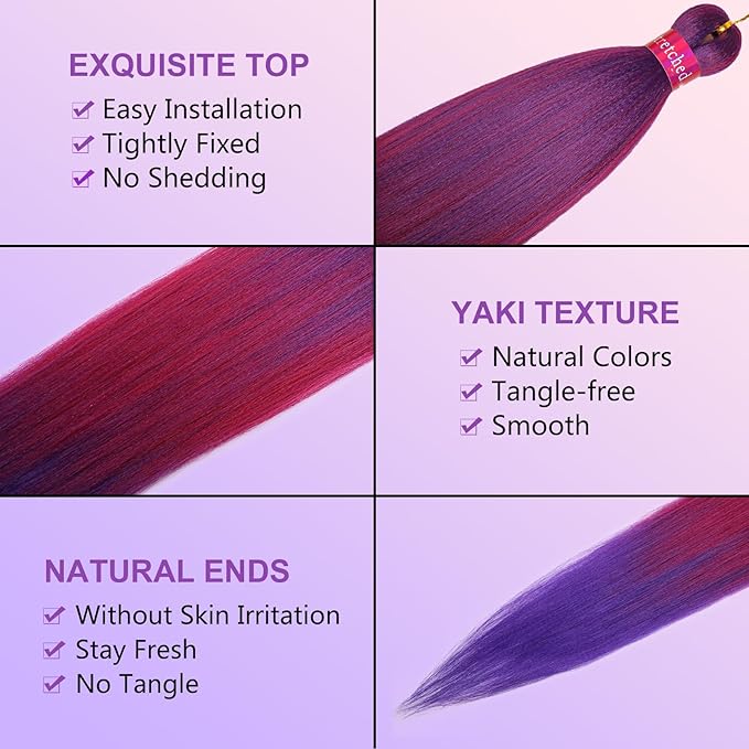 Purple/Rose/Purple Pre stretched Braiding Hair 2 Packs Pre feathered Braid Hair Extensions 30 Inches Synehetic Hair Braids