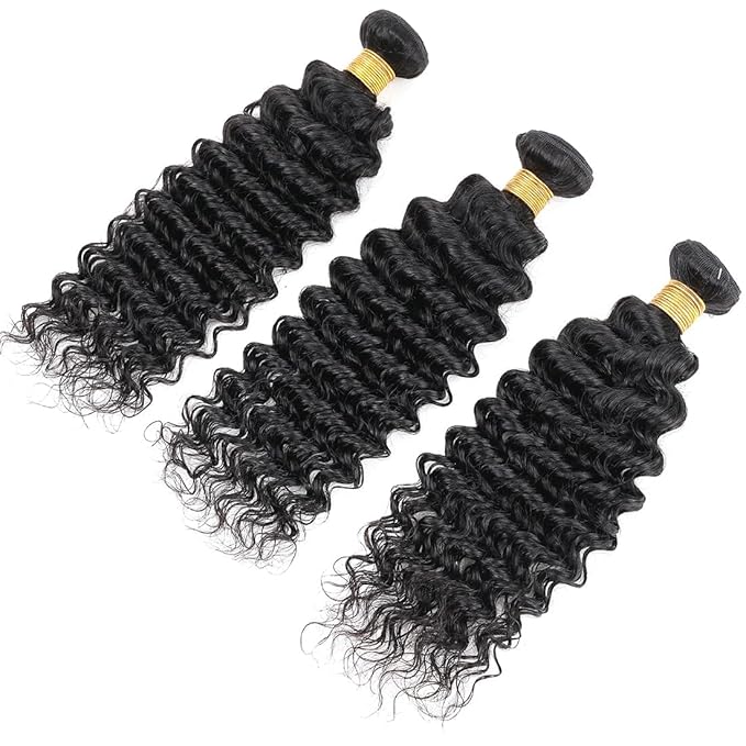 Human Hair Bundles Deep Wave Brazilian Bundles 16 18 20inch 12A 100% Unprocessed Virgin Deep Wave Quick Weave Bundles Raw Human Hair 3 Bundles Deals Natural Black