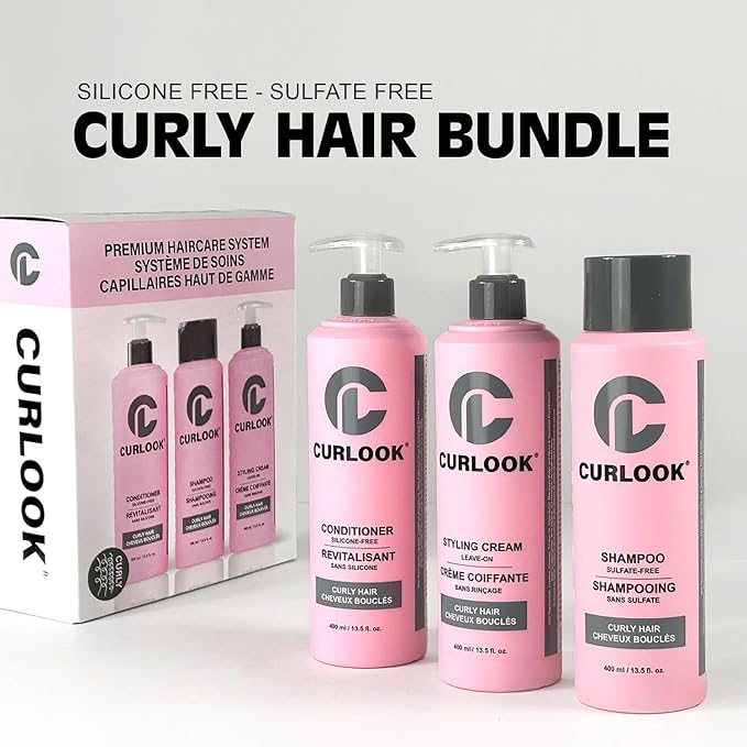 Curly Hair Bundle | Shampoo, Conditioner & Leave-In Styling Cream Set | Sulfate-Free, Silicone-Free | Pack of 3-400ml (13.5 oz) Each Bottle | Made in Canada