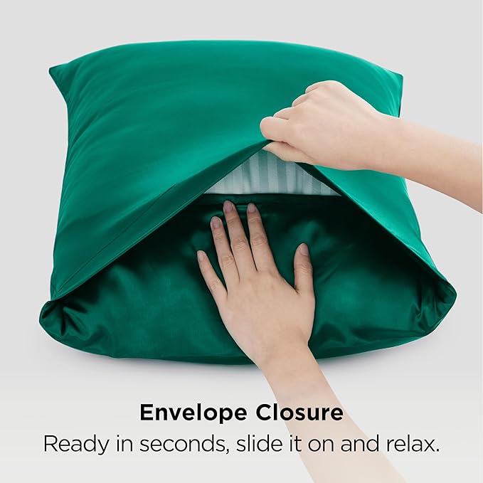 Bedsure King Size Satin Pillowcase Set of 2 - Dark Green Pillow Cases for Hair and Skin with Envelope Closure, Similar to Silk Pillow Cases, Gifts for Women, 20x36 Inches, 2pcs