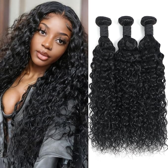 18 18 20 Inch Water Wave Human Hair Bundles Brazilian Virgin Human Hair Bundles 12A Deep Water Wave Bundles 100% Real Human Hair Extensions Natural Black