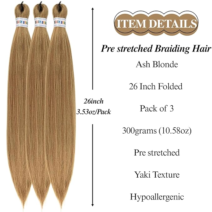 Ash Blonde Straight Braiding Hair for Ez Braids Pre stretched Knotless Braiding hair