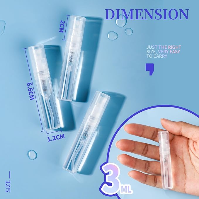 Fandamei 3ml Mini Spray Bottle, 10 Pack 3ml Mini Clear Plastic Spray Bottle Empty, Fine Mist Refillable Mini Perfume Bottle, Perfume Atomizer, Small Empty Sample Containers for Travel Portable