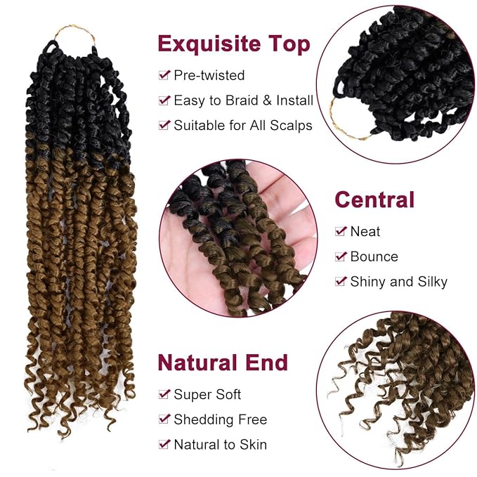 NAYOO Passion Twist Hair - 8 Packs 14 Inch Passion Twist Crochet Hair For Women, Crochet Pretwisted Curly Hair Passion Twists Synthetic Braiding Hair Extensions(14 Inch 8 Packs, OT27)