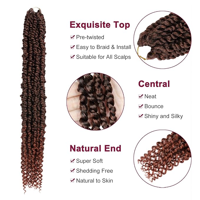 Passion Twist Hair - 8 Packs 24 Inch Passion Twist Crochet Hair For Women, Crochet Pretwisted Curly Hair Passion Twists Synthetic Braiding Hair Extensions (24 Inch 8 Packs, T350)